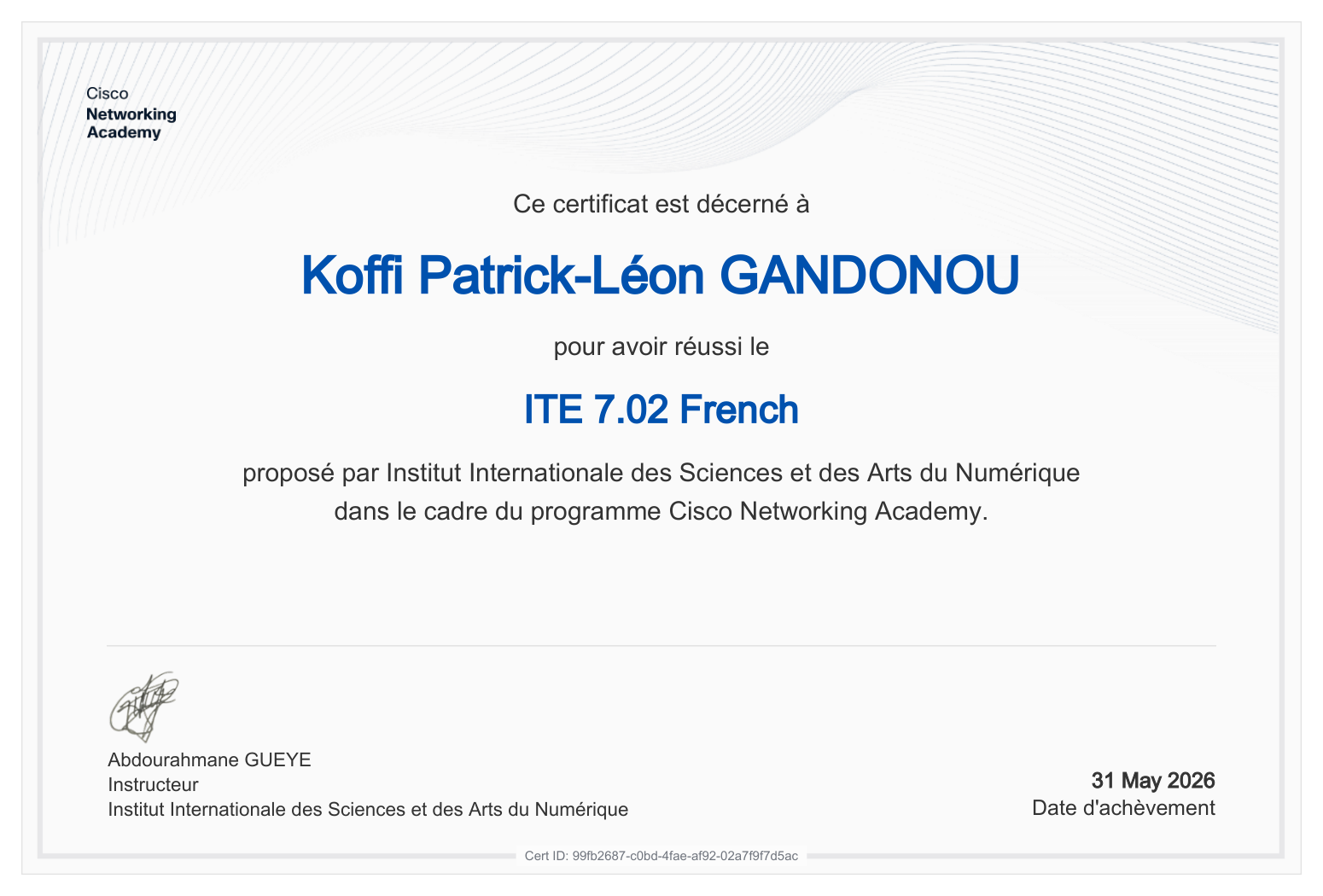 Certificat IT Essentials (ITE 7.02), Cisco Networking Academy
